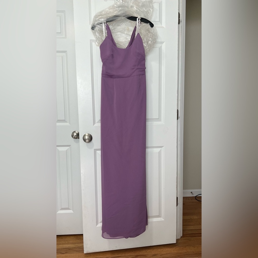 David’s Bridal. Chiffon Wisteria colored dress with beaded straps. BNWT. Size 10